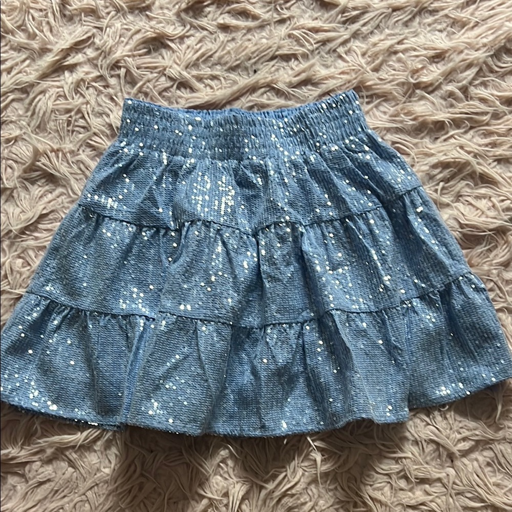 Endless Rose Blue and White Sequin Bubble Mini Skirt